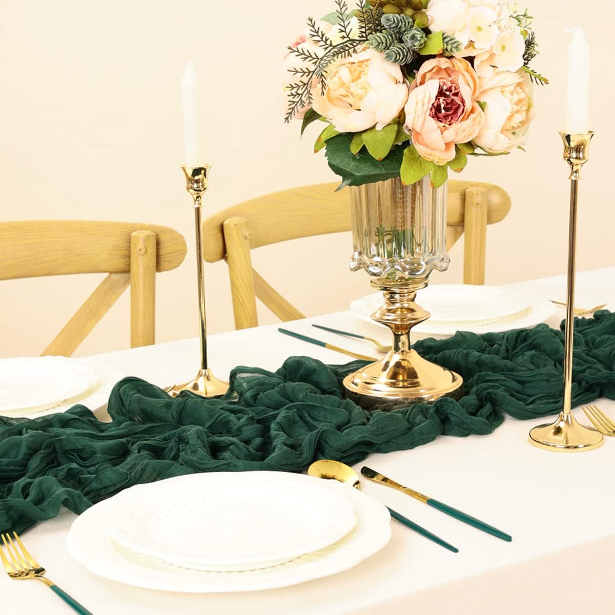 Emerald Green Table Runner Cheesecloth Table Runner 4 Pack 14FT Farmhouse Table Runners 160 Inches Fall Table Decor Dining Room Centerpiece Wedding Boho Baby Shower Birthday