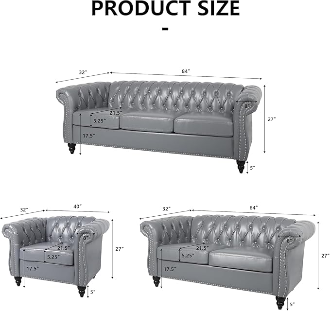 Mid-Century 3 Seater Sofa, Faux Leather Couch - Image 2