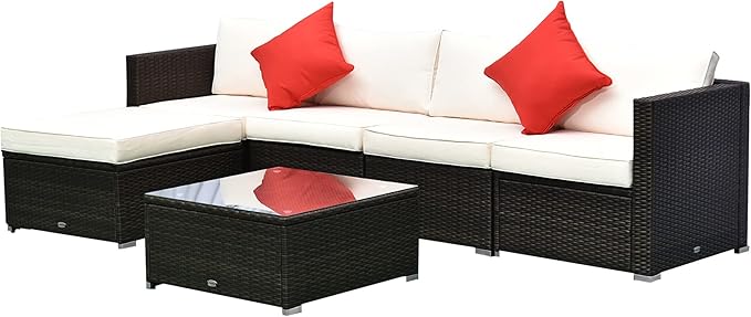 Outsunny 6 Piece Patio Furniture Set Outdoor Wicker Conversation Set All by Outsunny