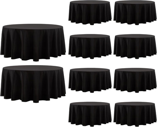 Round Tablecloth 120 Inch 10 Pack Black Tablecloths Washable Decorative Linen Polyester Table Clothes Cover for Dining Table Banquets Buffet Parties and Wedding