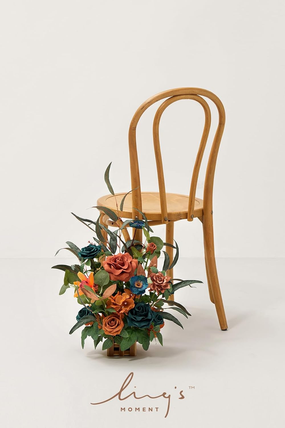 Ling's moment 17.5" Tall Standing Artificial Flowers Arrangements 4pcs Fall Wedding Aisle Runner Chair Decorations Teal Burnt Orange Centerpieces Ceremony Reception Rose Floral Party Outdoor