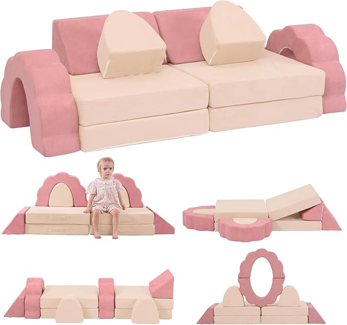 10-Piece Mini Kids Play Couch, Modular Flower Foam Sofa by Annualring