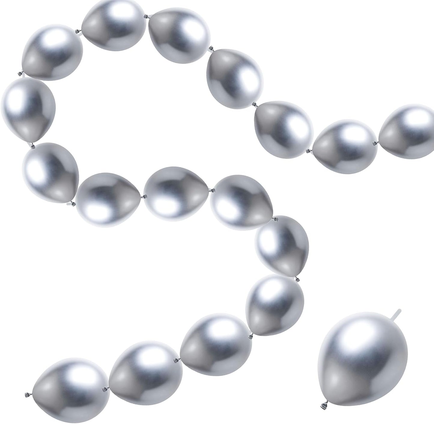50 Pcs Quick Link Balloons Silver Metallic 6 inch, Latex Linking Balloons for Balloon Wall/Arches/Chains, Birthday Party Wedding Anniversary Graduation Arch Party Decor (silver)