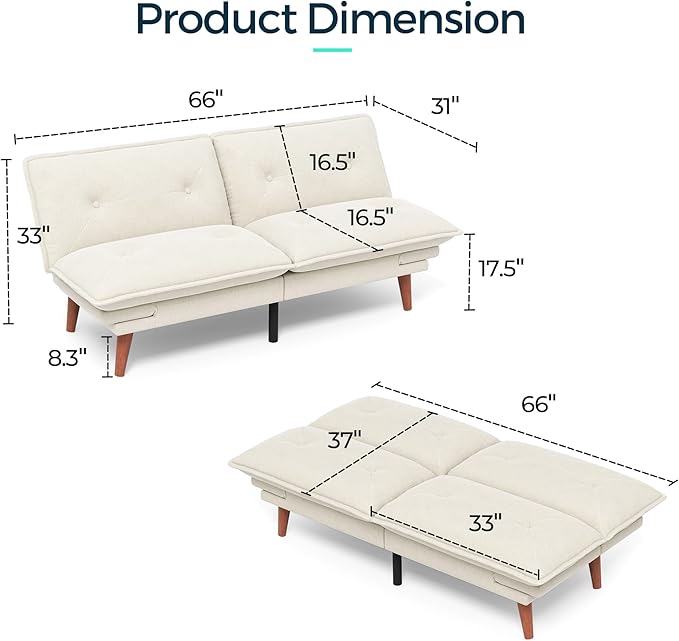 LINSY HOME Futon Sofa Bed, 3 in 1 Convertible Comfy Loveseat Sleeper Sofa Bed - Image 2