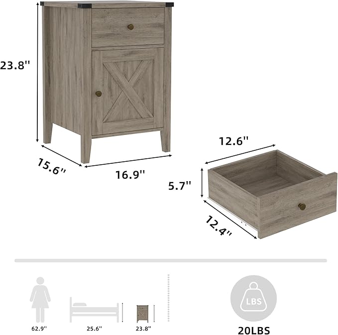 Betterhood Barnwood Rustic Farmhouse Nightstand, Side Table - Image 7