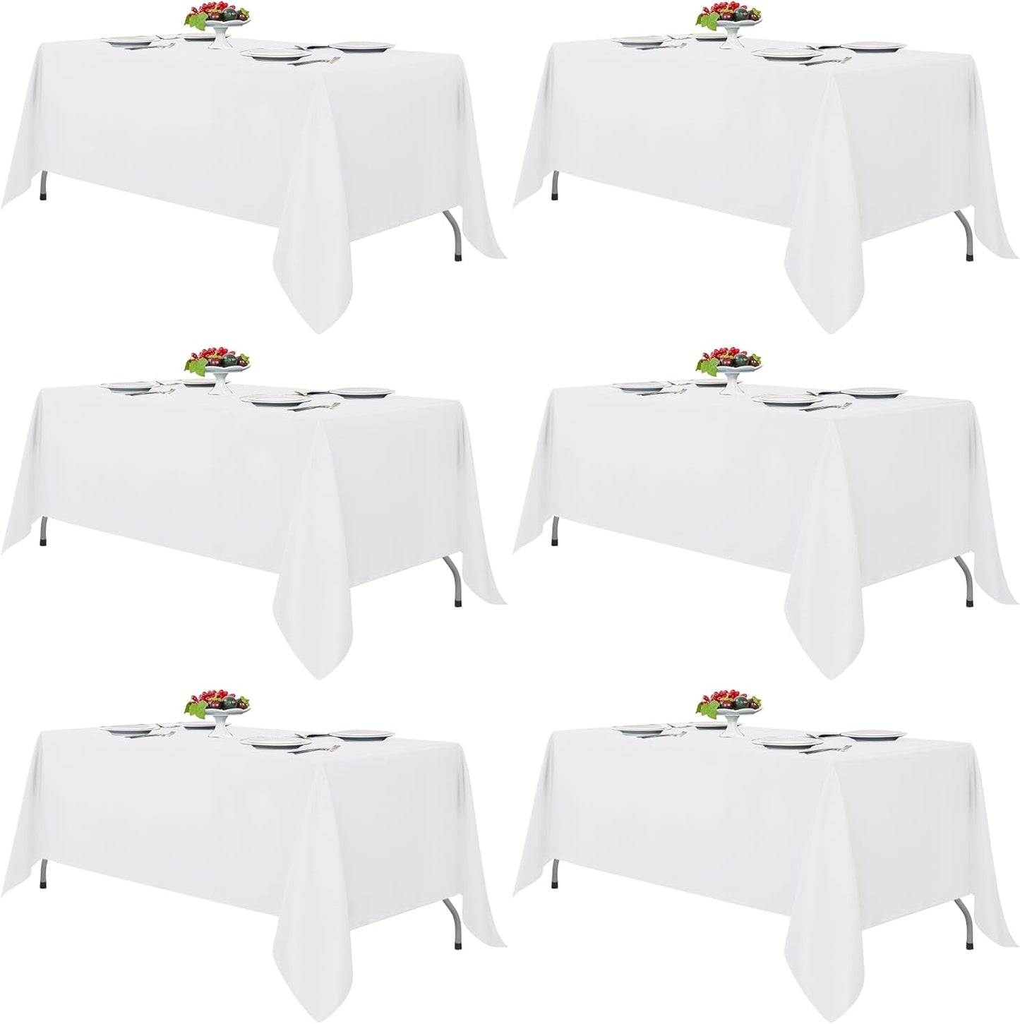Fitable White Rectangle Tablecloths for 6 Foot Tables, 6 Pack - 70 x 108 Inches - Stain Resistant and Washable Table Clothes, Polyester Fabric Table Covers for Wedding, Party, Banquet, Buffect