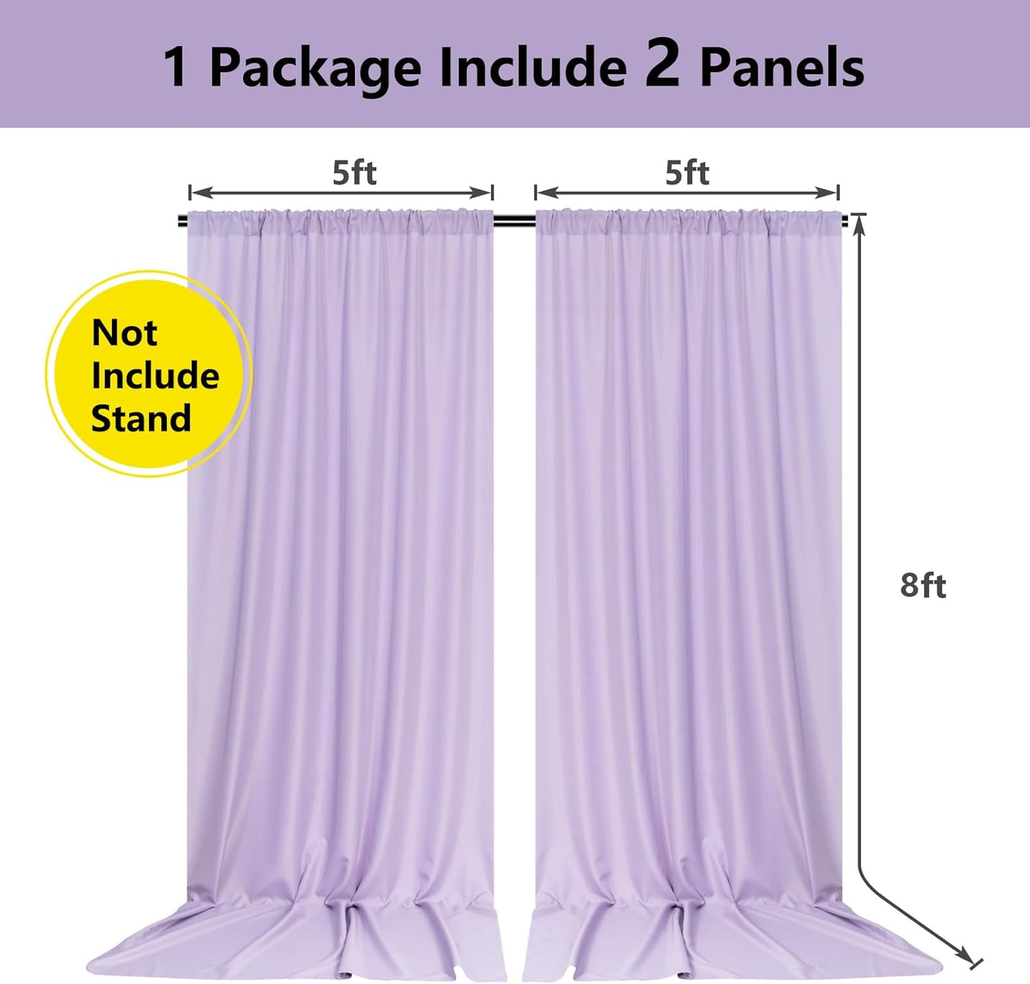 MYSKY HOME 10ft x 8ft Light Purple Curtains - Wedding & Stage Drapes with Rod Pocket, 5ft x 8ft, 2 Panels