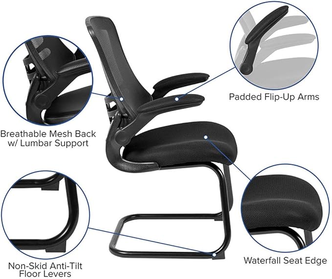 Flash Furniture Kelista Black Mesh Sled Base Side Reception Chair - Image 7