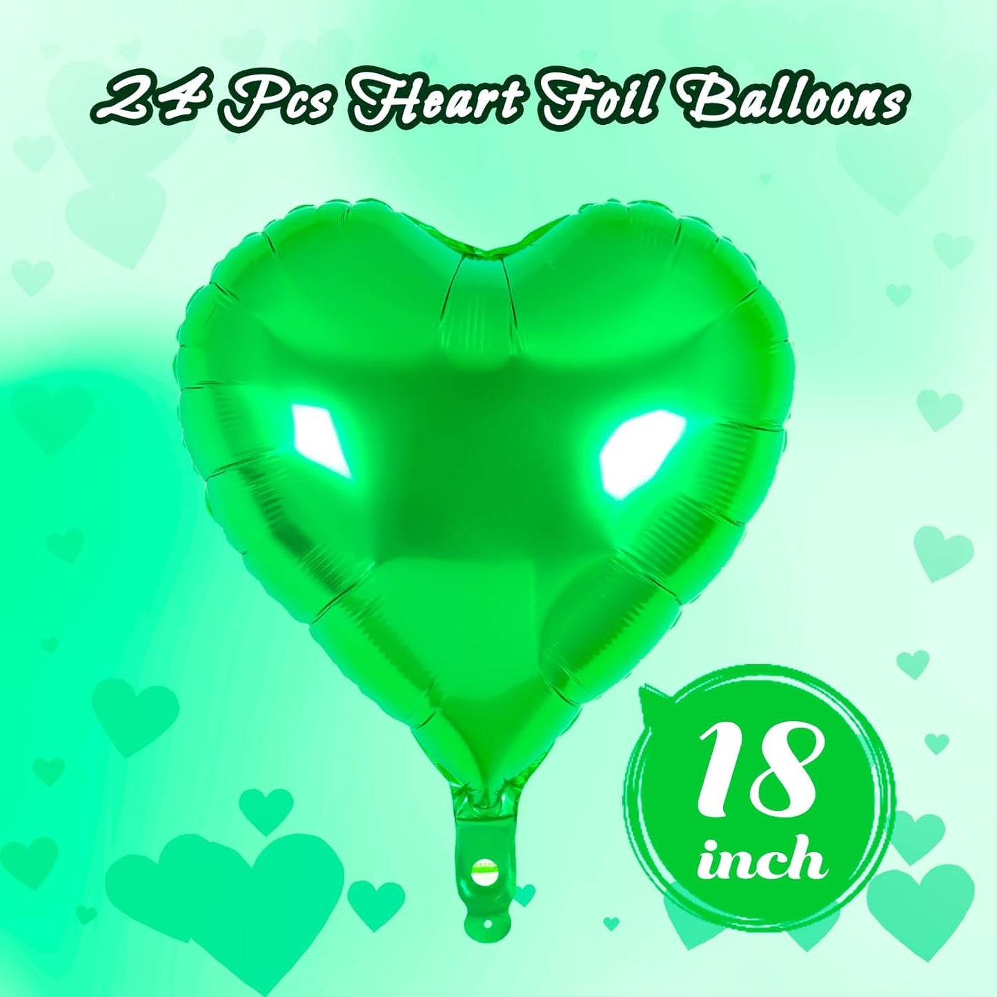 24 Pcs Green Heart Balloons,18 inch Heart Shape Foil Balloons Love Balloons Valentine Balloons for Birthday Party Wedding Engagement Party Baby Shower Valentine Day Decorations (Green)