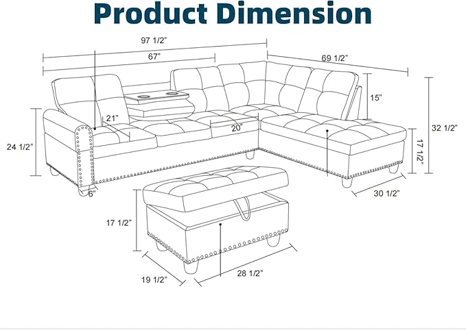 97.5" Red L Shaped Couch Set Leather, Modular Sectional Couches - Image 2
