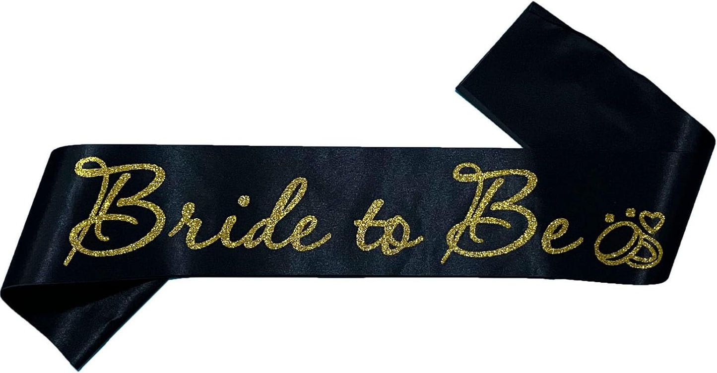Black Bride to Be Sash for Bridal Shower Bachelorette Party Wedding Hen Party Decorations Engagement Gifts Favors Miss to Mrs Sash with Glitter Letter Gold
