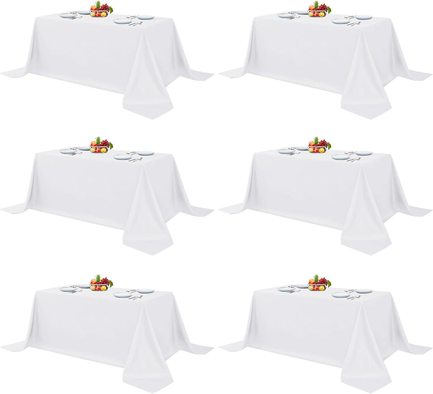 Fitable White Table Clothes for Rectangle Tables, 6 Pack - 90 x 156 Inch - Reusable and Elegant Tablecloths, Polyester Fabric Table Covers for Wedding, Party, Banquet, Formal Events
