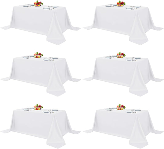 Fitable White Table Clothes for Rectangle Tables, 6 Pack - 90 x 156 Inch - Reusable and Elegant Tablecloths, Polyester Fabric Table Covers for Wedding, Party, Banquet, Formal Events