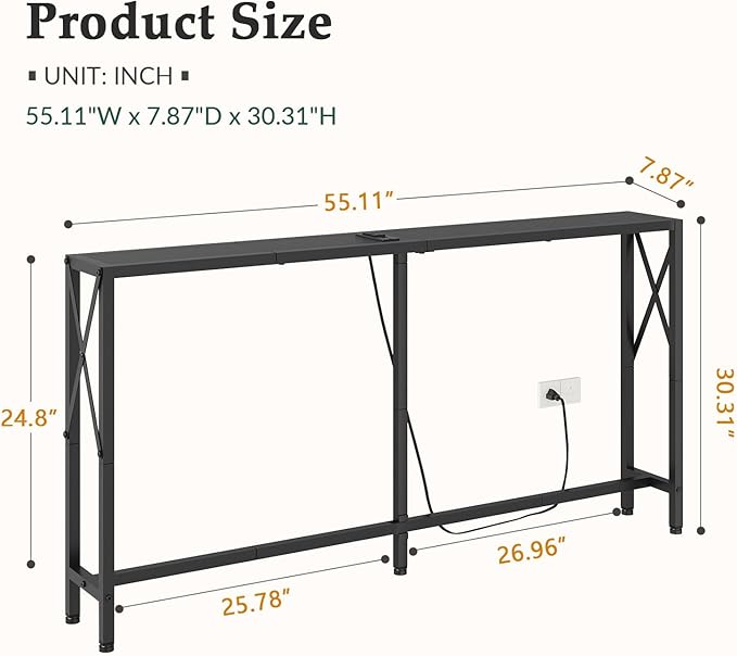Gewudraw 55.1" Narrow Sofa Table, Console Table - Image 3