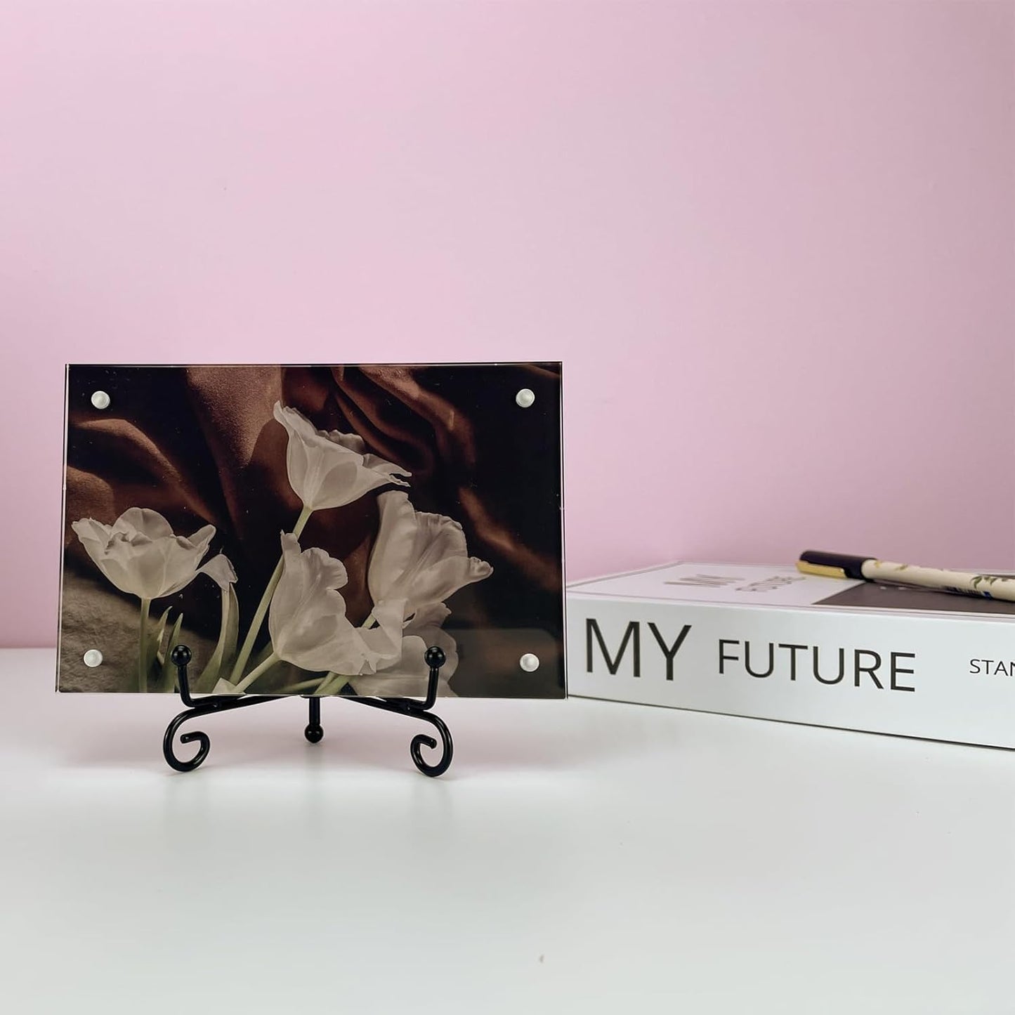 8PCS Premium Black Iron Plate Stands for Display 4 Inch, Decorative Solid Metal Plate Holders for Displaying, Mini Easel, Frame, Book, Card, Plaque, Bowl, Picture Stands for Display