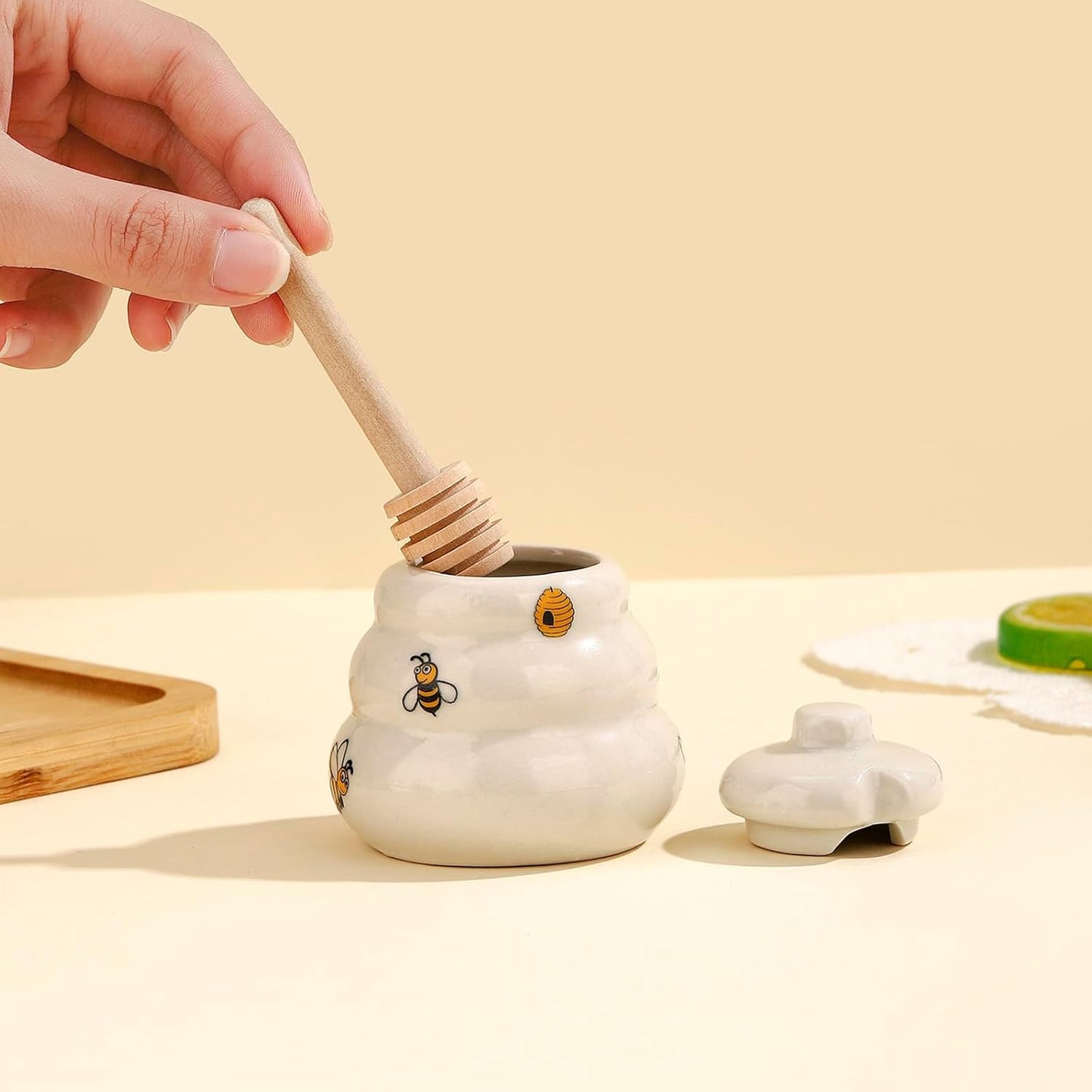 12 Sets Ceramic Bee-Happy Honey Pot with Dipper，Honey Jar Serving Set with Exquisiting Package for Wedding Favor,Bridal Shower Favor, Baby Shower Favor，Party Favor (12)