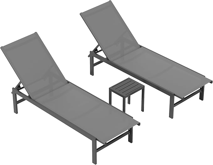 Vexwalx Outdoor Lounge Chairs Set of 3, Aluminum Chaise Lounge Chairs - Image 7