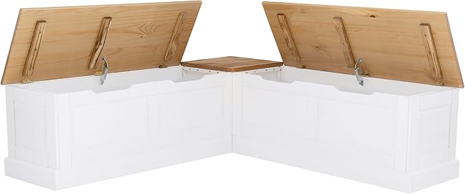 Linon Harris Natural and White Two Tone Backless Corner Breakfast Nook - Image 9