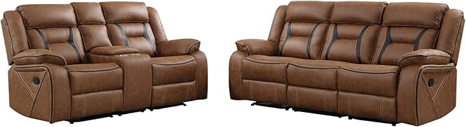 EBELLO Manual Recliner Sofa Set, Faux Leather Reclining Living Room Furniture - Image 7