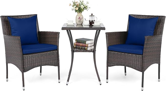 Tangkula 3 Pieces Patio Wicker Bistro Set, 2 Rattan Chairs w/ 2-Tier Tempered by TANGKULA