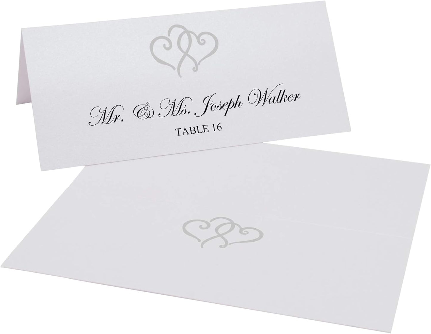 Linked Hearts Place Cards, Silver (Choose Color), Set of 25, Pre-cut and Scored - Wedding, Party, Dinner, and Special Events - Made in the USA