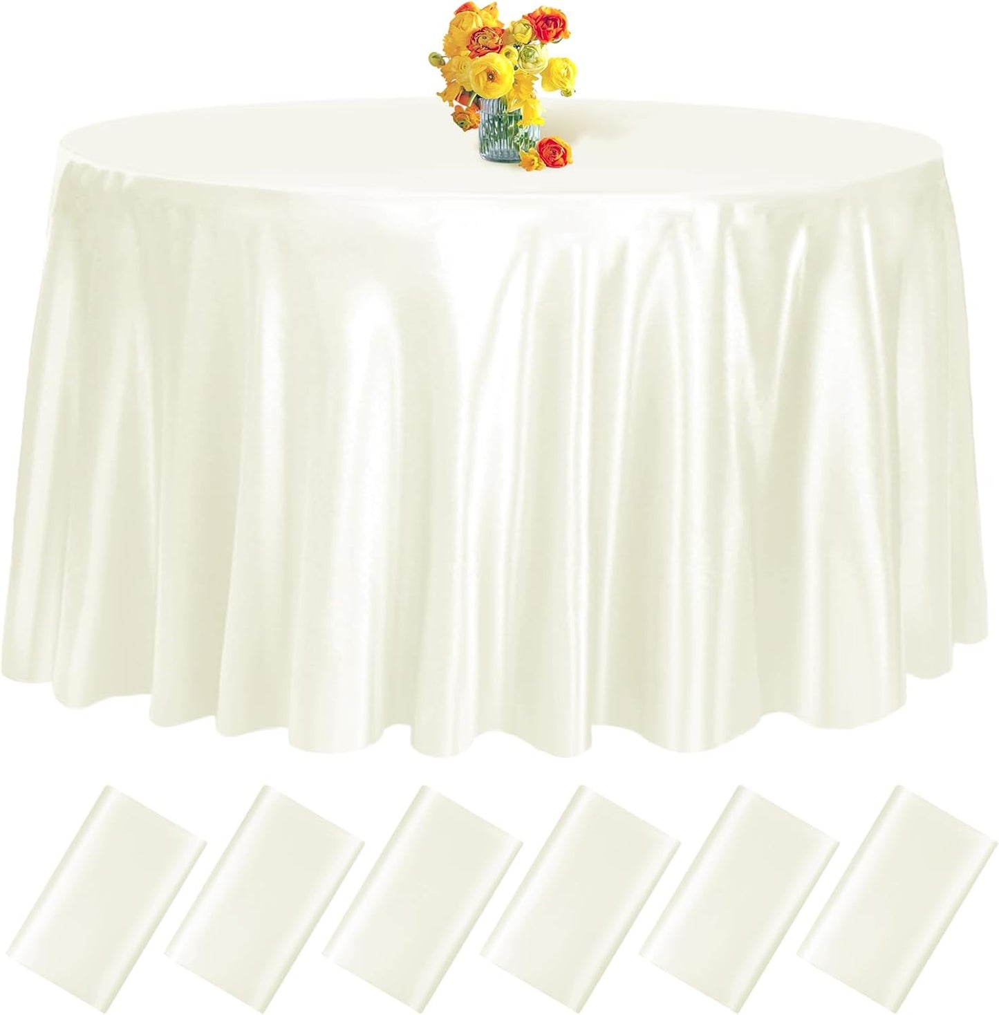 fani 6 Pack 108 Inch Ivory Round Tablecloth - Premium Silky Satin Tablecloth Overlay Smooth Fabric Table Cover Linens, Table Decoration for Wedding Party Banquet Events Restaurant Kitchen Dining