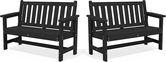 SERWALL Outdoor Bench, HDPE Outdoor Benches Weatherproof, 2-Person Garden Bench by SERWALL