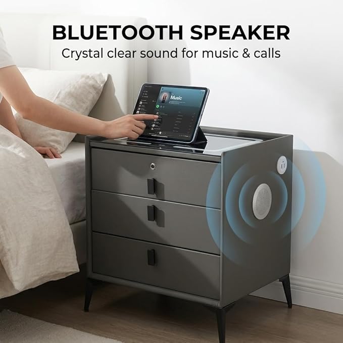 Smart Nightstand with 3 Drawers, Tri-Color Lights, Wireless Charging Port and - Image 4