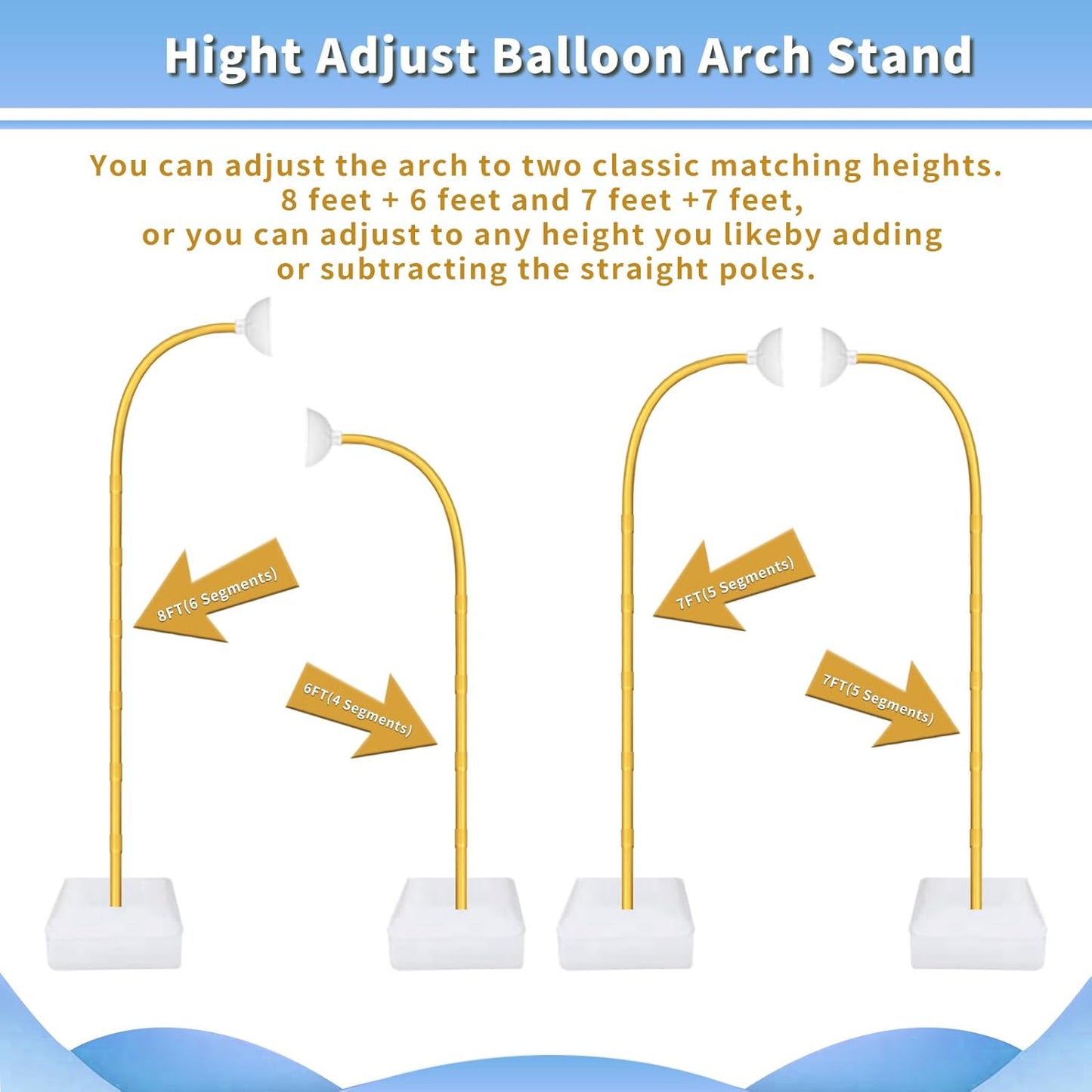 Balloon Arch Kit - Bendable 8.2FT & 6FT Balloon Arch Stand with Base and Manual Pump, Versatile Half Arch Balloon Stand for Birthday, Wedding, Baby Shower, Holiday, and Graduation Party Decorations