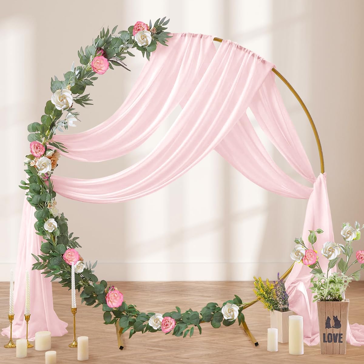 Pink Wedding Arch Draping Fabric 2 Panels 29" x 20 FT Blush Drapes for Backdrop Sheer Curtains Wedding Drapes for Romantic Bridal Baby Shower Ceremony Birthday Party Fall Outdoor Events