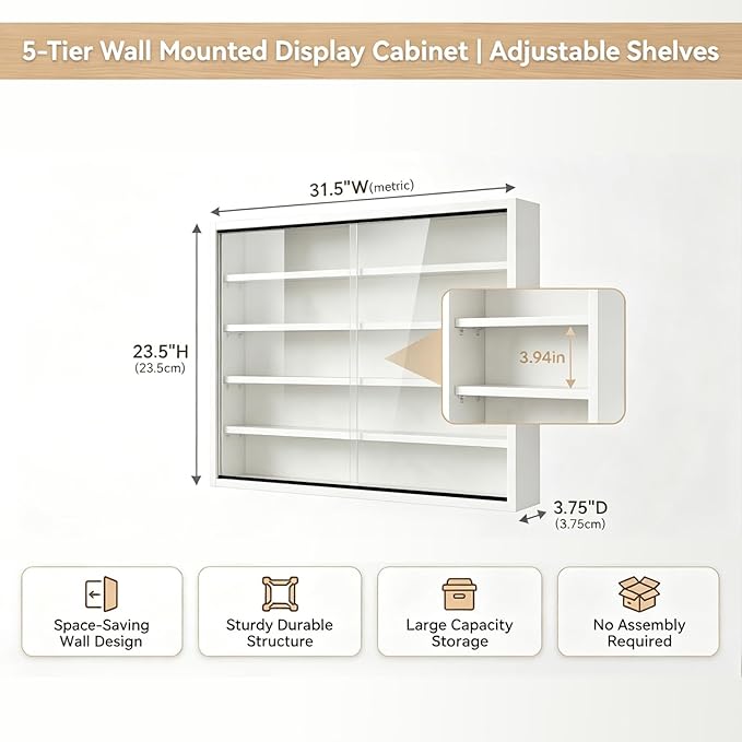 5-Tier Wall Mounted Display Cabinet, No Assembly Required Ready to Use Out of - Image 2