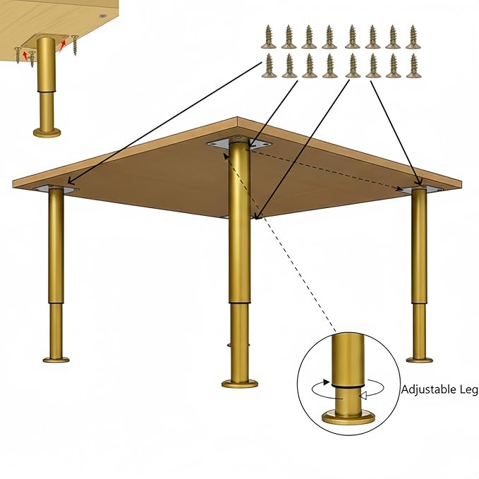 4PCS Adjustable 7.08-12.2 Inch Metal Furniture Legs Brass Furniture Replacement - Image 3
