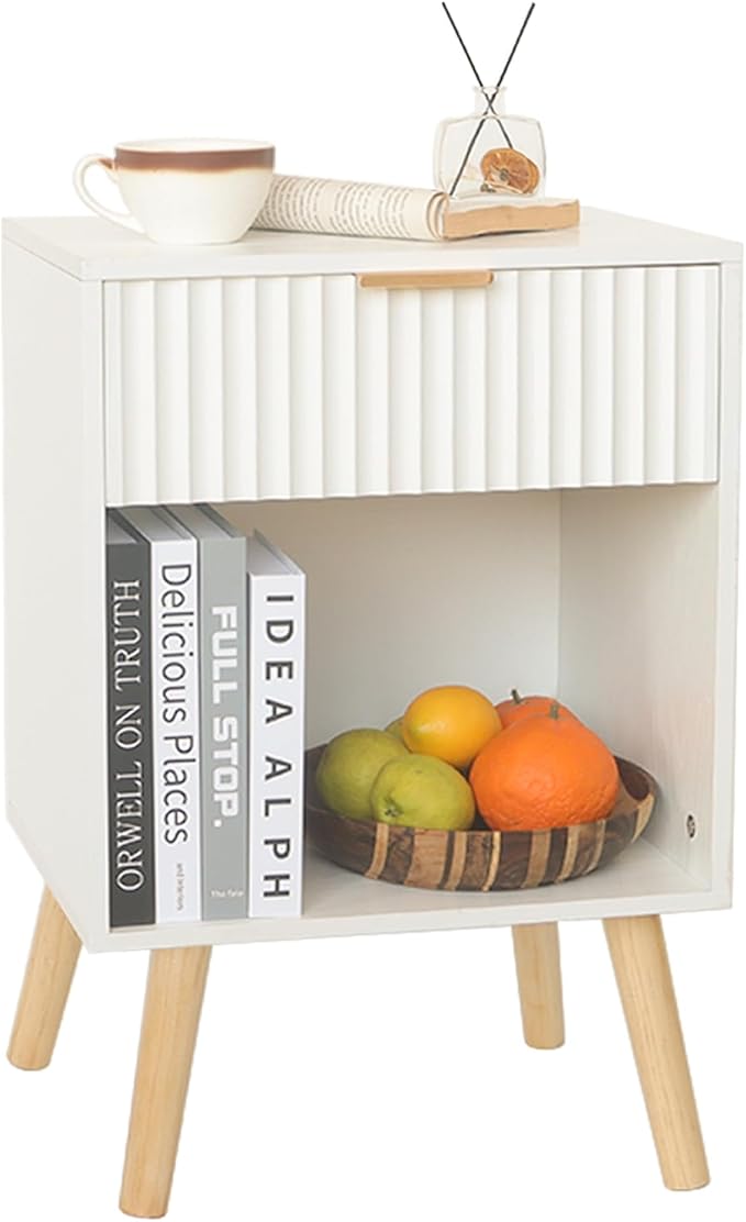 Fultyle White Nightstand, Modern Bedside Table by Fultyle