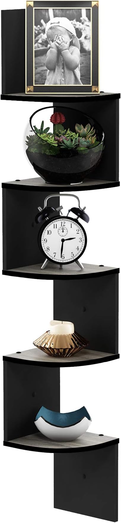 Furinno Rossi Wall Mount Floating Corner Shelf, 5-Tier Radial, French Oak by Furinno-FitsYourSpaceFitsYourBudget