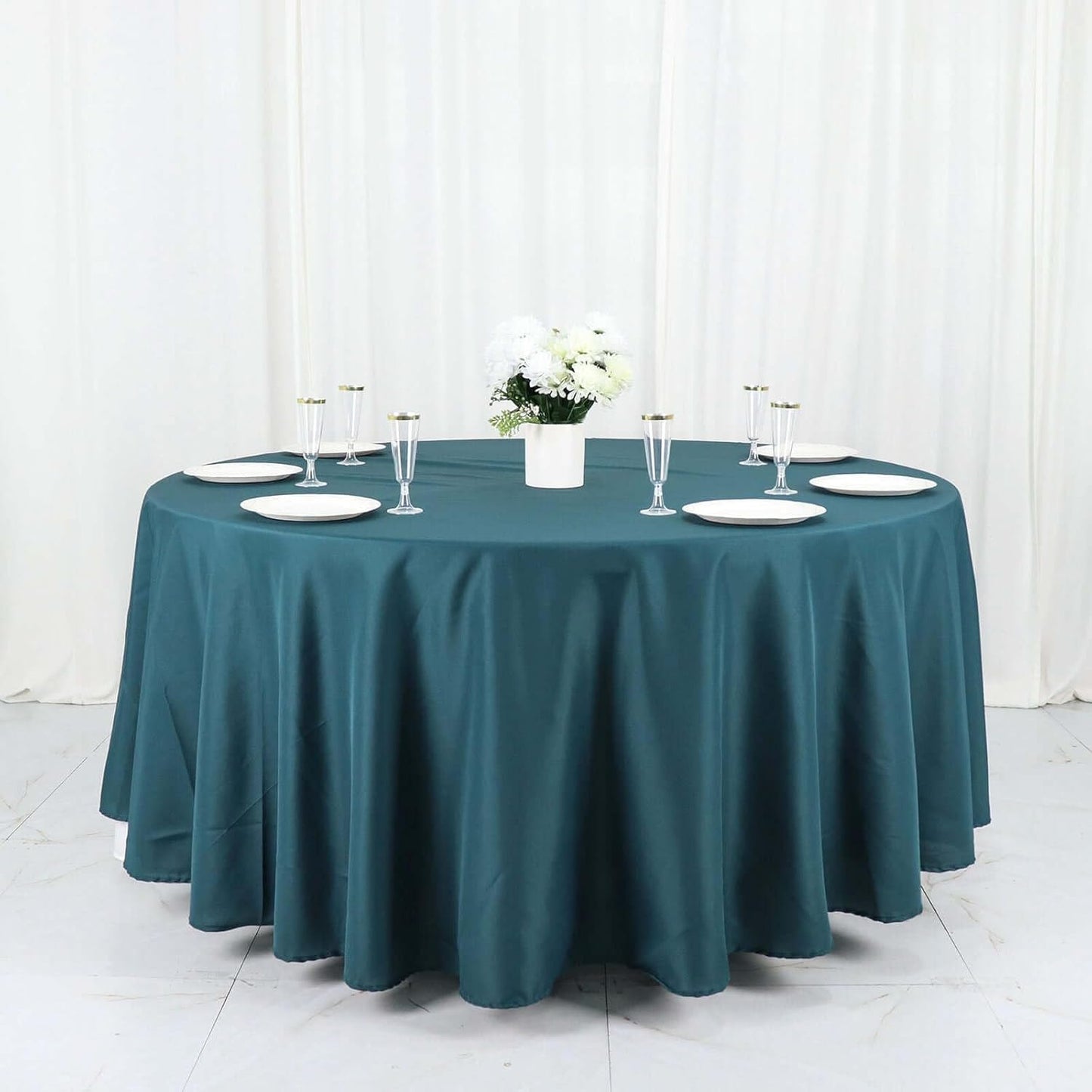 Efavormart Round Tablecloth, 108 Inch Stain & Wrinkle Resistant Washable Table Cloth, Decorative Polyester Fabric Table Cover for Banquet, Wedding, Dining- Peacock Teal Green