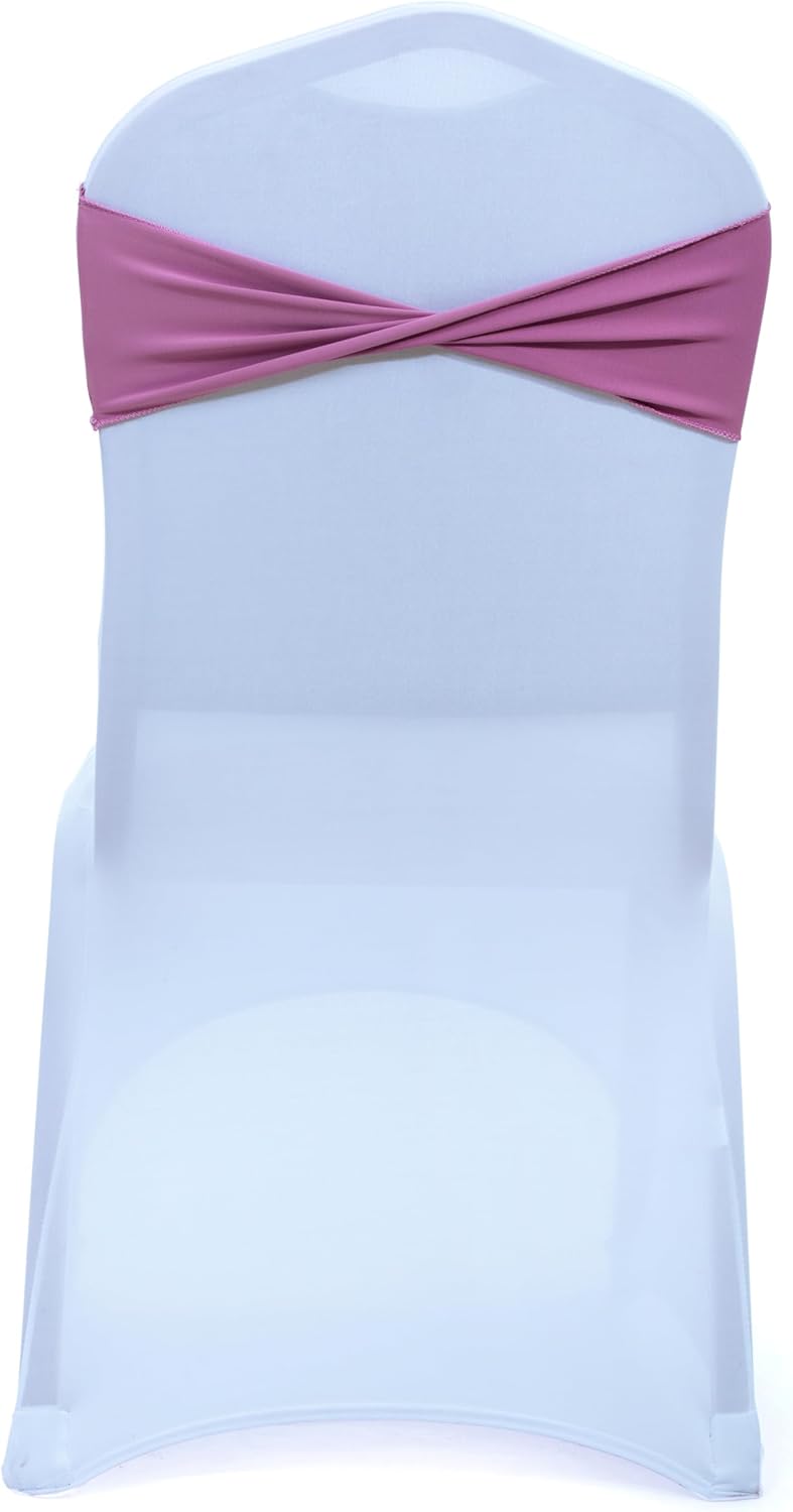 MDS Pack of 50 Spandex Chair Sashes Bows Elastic Stretch Dining Chair Bands Ties Without Slider Buckle Universal fits for Wedding Baby Shower Birthday Party Banquet Event Decoration - Dusty Pink