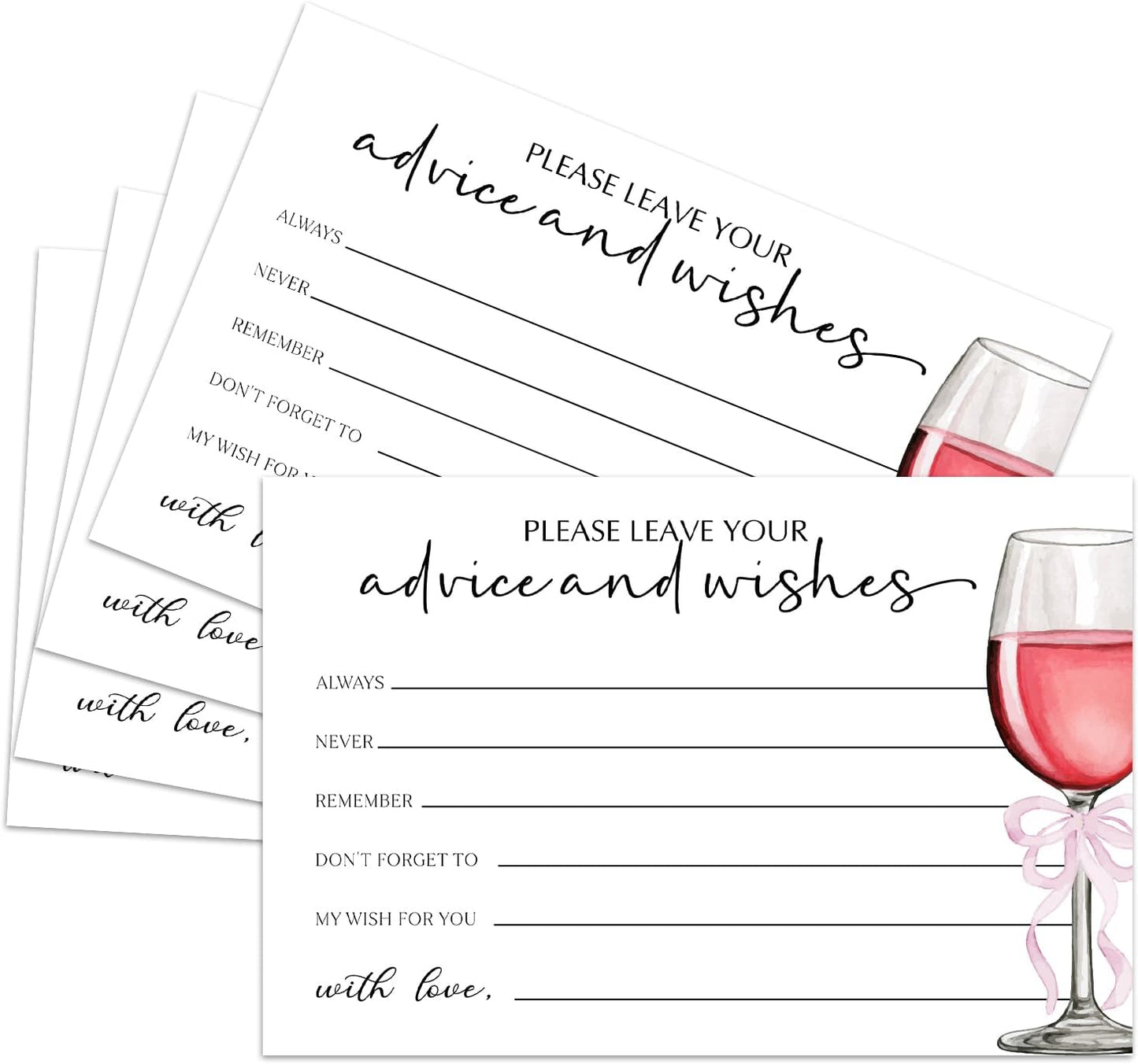 25 Advice and Wishes Cards, Red Wine & Bow Fill-In Advice Cards for Bridal Shower Wedding Birthday Party Baby Shower Graduation Party, Well Wishes Card for Mr & Mrs Adults, Party Supplies -05