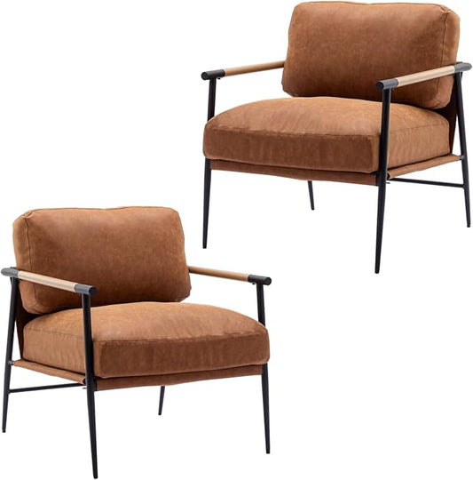 Ya-Home Mid-Century Accent Chair Set of 2, Soft Armchair PU Leather Lounge Chair by Ya-Home