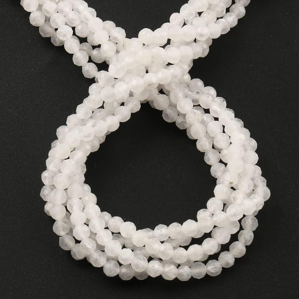 Song Xi 180pcs 2mm Natural White Moonstone Gemstone Faceted Round Loose Stones for Bracelet Jewelry Making, Small Stones for Christmas Mother's Day Gift for Women