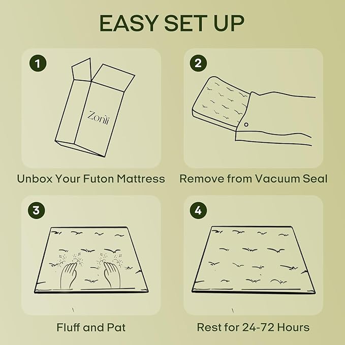 ZonLi Japanese Floor Futon Mattress Full Size 75"x 54", 100% Cotton Cover 2.5'' - Image 7