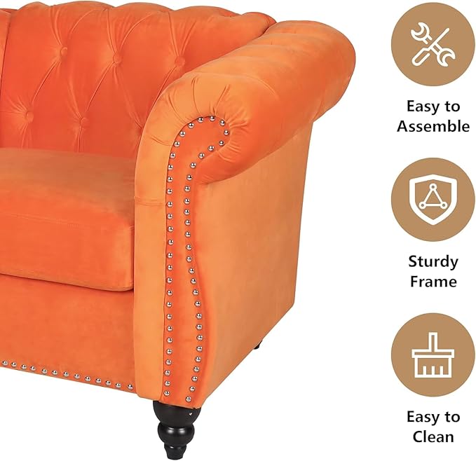 Mid-Century 3 Seater Sofa, Velvet Couch - Image 4