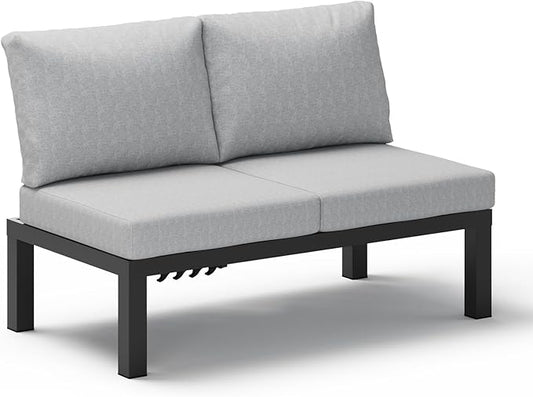 Aluminum Outdoor Patio Sofa Set, 2 Seats Modular Sectional Reclining Loveseat by Oasbira