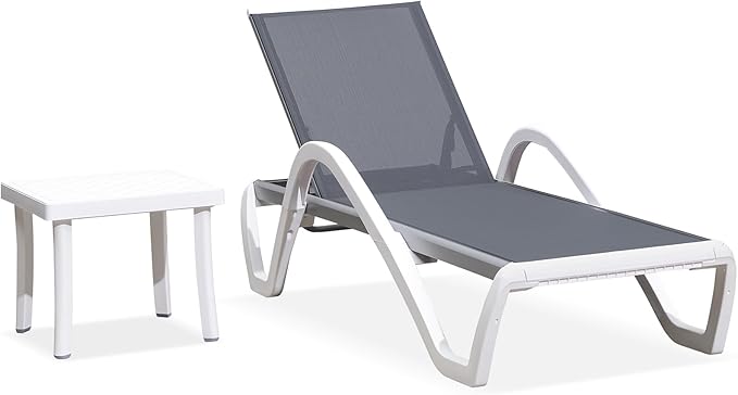 PURPLE LEAF Patio Chaise Lounge Chair Set Outside Aluminum Plastic Stackable by PURPLELEAF