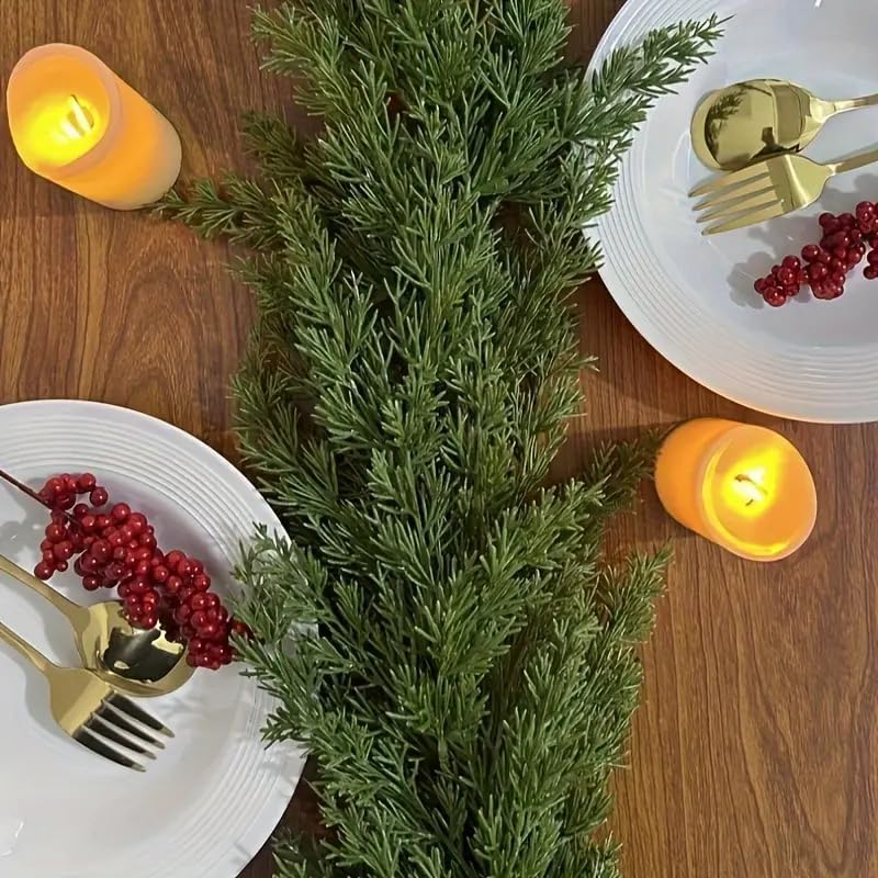 9FT Artificial Christmas Cedar Garland, Realistic Soft and Thick Touch Greenery Cedar Pine Garlands for Mantle Table Fireplace Door Stairs Holiday Christmas Decorations Outdoor Indoor(1pcs)