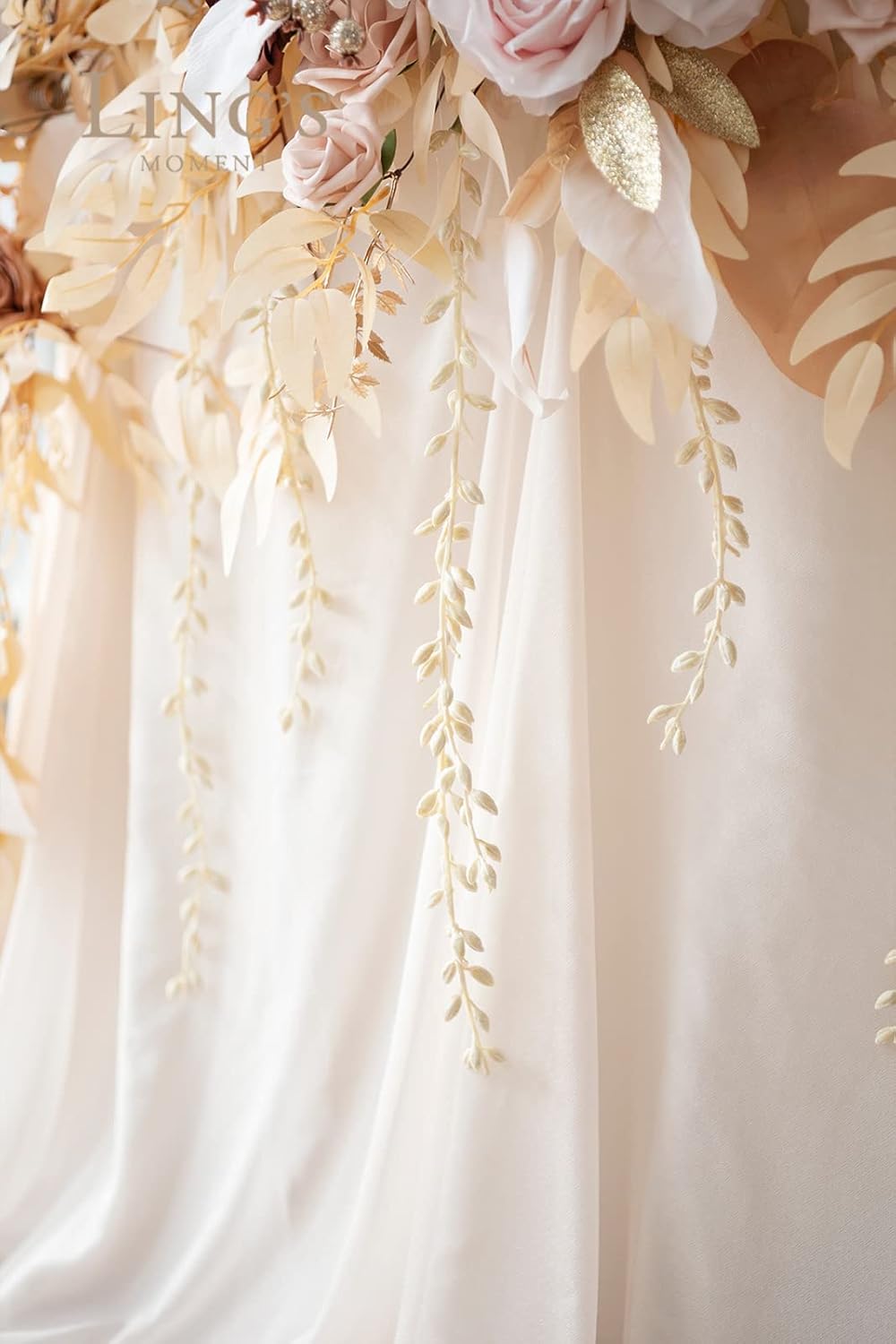 Ling's Moment 9FT Flower Garland for Backdrop Decorations - Wedding Arch Flowers, Eucalyptus & Rose, Artificial Floral Garland for Mantel - Sweetheart Table Decor for Ceremony Reception, White & Beige