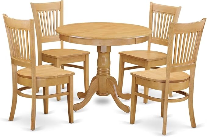 East West Furniture ANVA5-OAK-W 5 Piece Dining Set Includes a Round Dining Room by EastWestFurniture