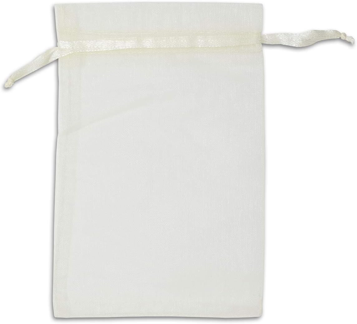 TheDisplayGuys 100-Pack 4x6 Cream/Beige Sheer Organza Gift Bags with Drawstring, Jewelry Candy Treat Wedding Party Favors Mesh Pouch