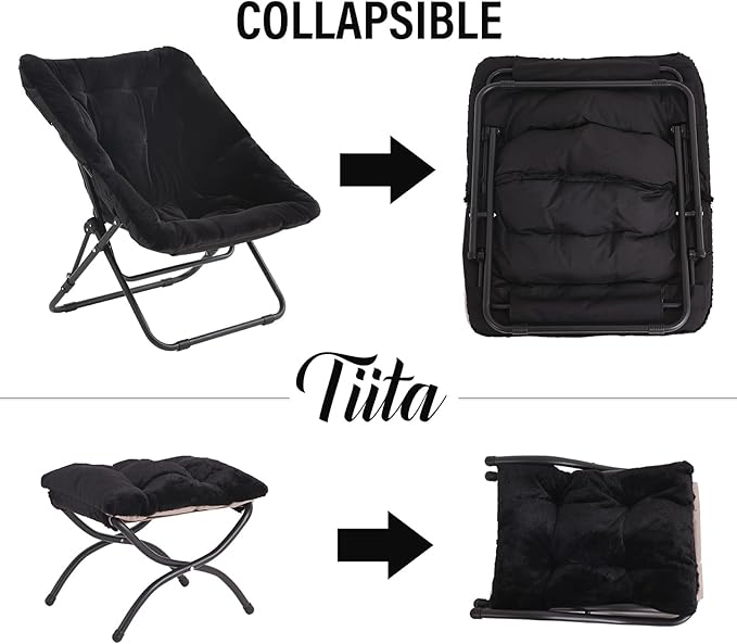 Tiita Folded Chair with Ottoman, Soft Faux Fur Oversized Folding Accent Chair - Image 6