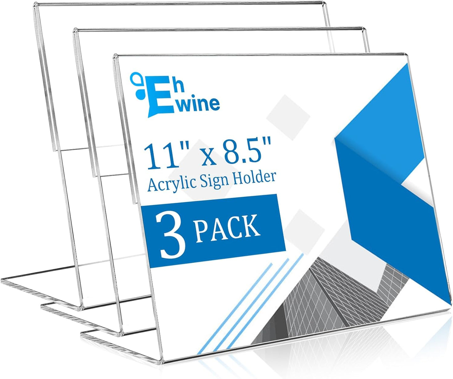 EHWINE 3 Pack 8.5 x 11 Acrylic Sign Holder Horizontal, Clear Plastic Signs Display Stand, Slanted Back Paper Holder Stand up Table Top Sign Holders Flyer Stand Frames for Office Business Store