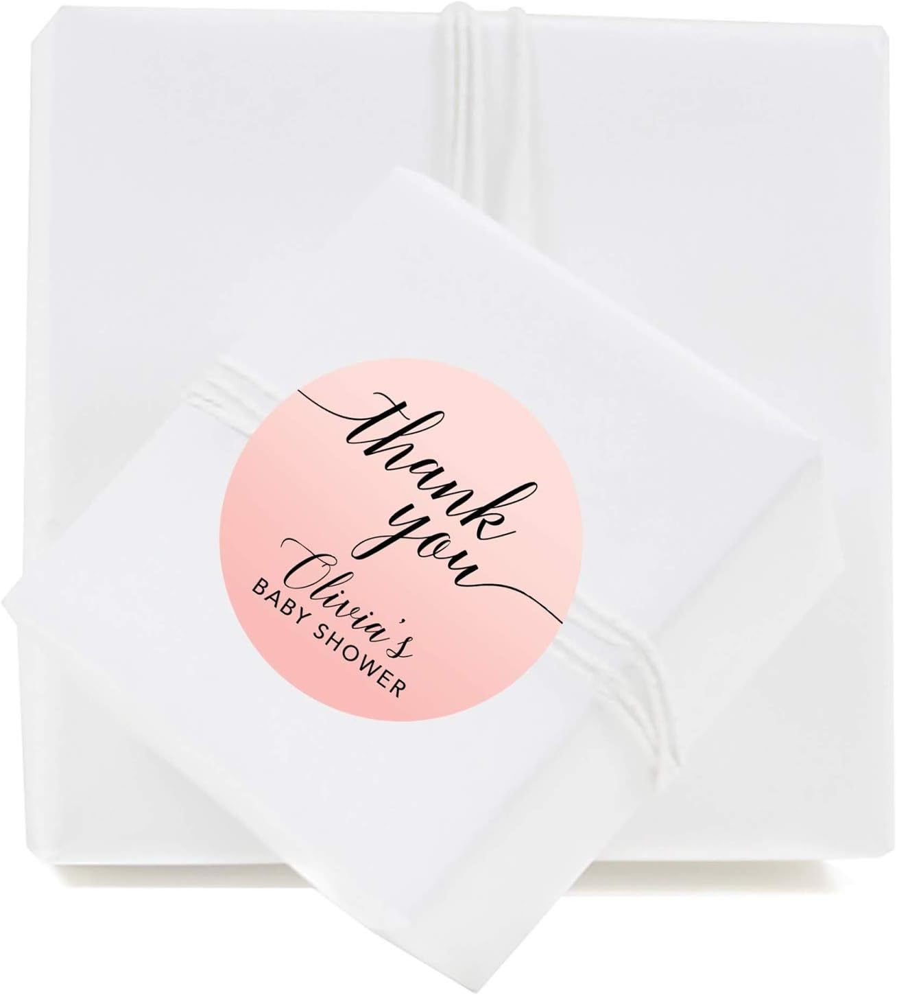 Andaz Press Personalized Blush Pink Rose Elegant Party Collection, Round Circle Label Stickers, Thank You, Olivia's Baby Shower, 40-Pack, Custom Favors Decor Envelope Seals
